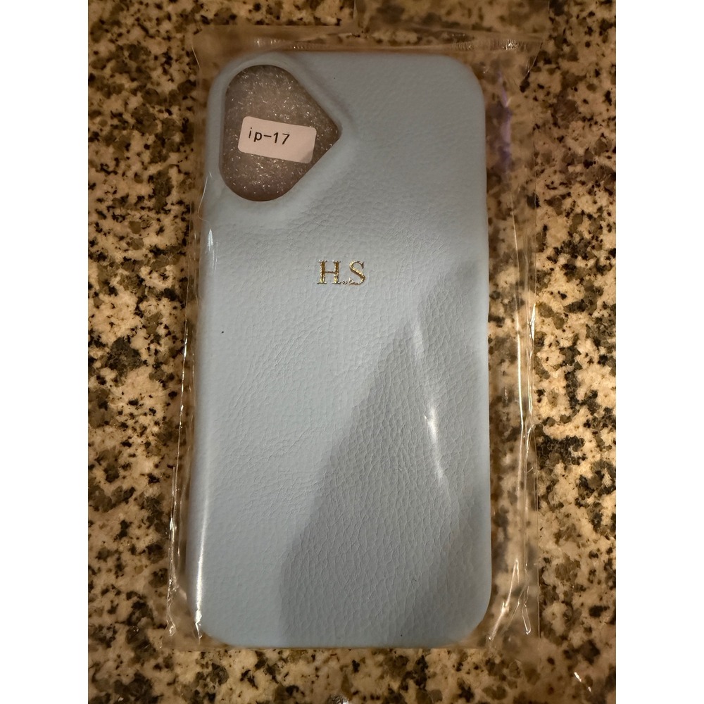 Georgous Light Blue Pebbled Faux Leather Monogrammed H.S iPhone Case ip-17 NEW